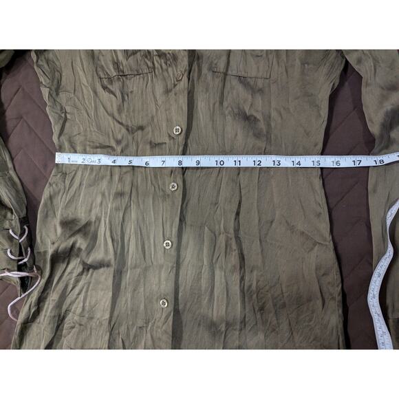 Moda International size S long sleeve collared 100% silk olive green midi dress - Picture 8 of 9